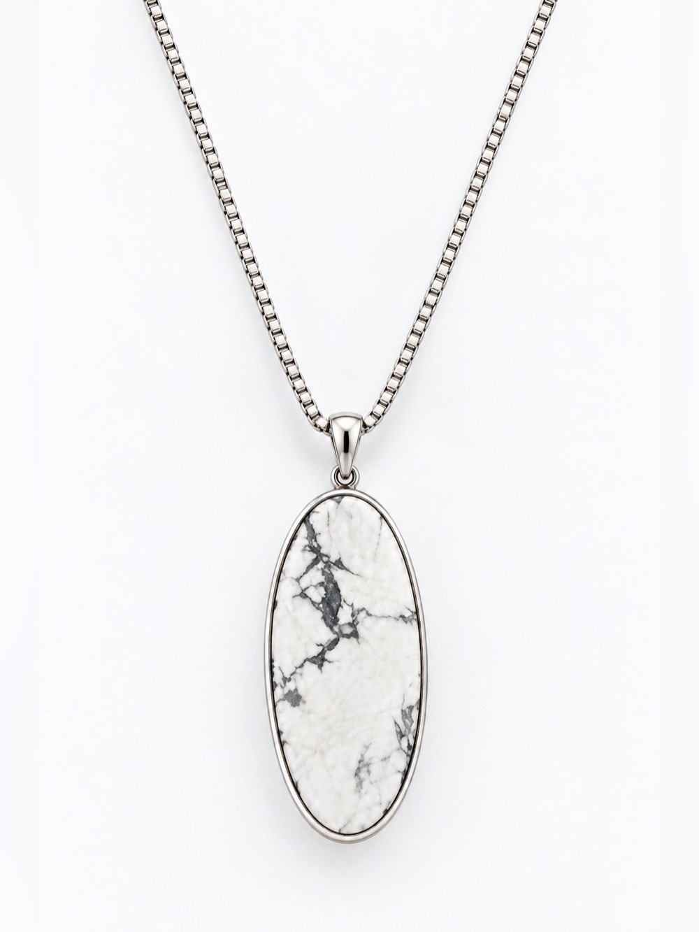 White Howlite Oval Pendant Necklace